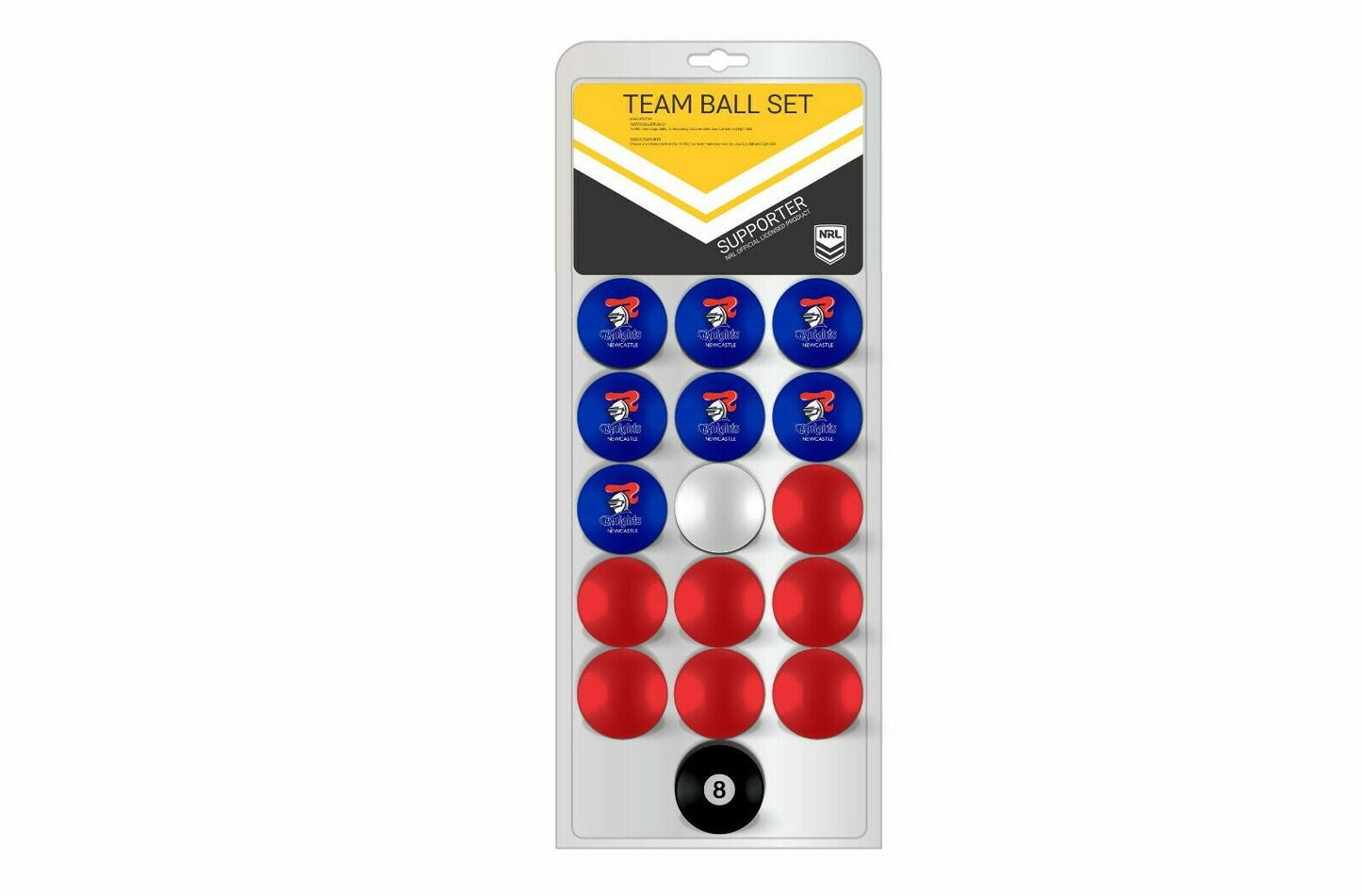 NRL Pool Snooker Billiards 16 Ball Full Set - Team Vs Colour - Newcastle Knights