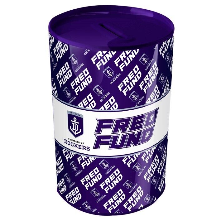 AFL Tin Money Box - Fremantle Dockers - 21cm Tall x 10cm Wide