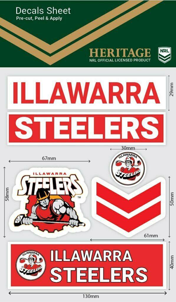NRL Sticker Decal Sheet - Illawarra Steelers - Stickers Wordmark - Heritage