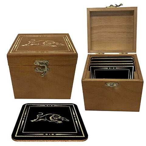 NRL Set Of 4 Cork Coasters In Wooden Gift Box - Penrith Panthers - Coaster