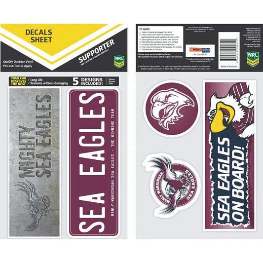 NRL Bumper Decal Sheet Set - Manly Sea Eagles - Team Logo Sticker - 170mm