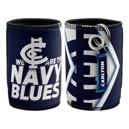 AFL Stubby Can Cooler with Bottle Opener - Carlton Blues - Rubber Base