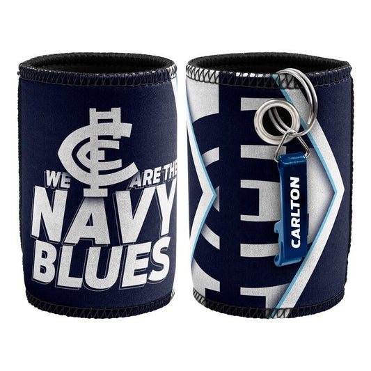 AFL Stubby Can Cooler with Bottle Opener - Carlton Blues - Rubber Base