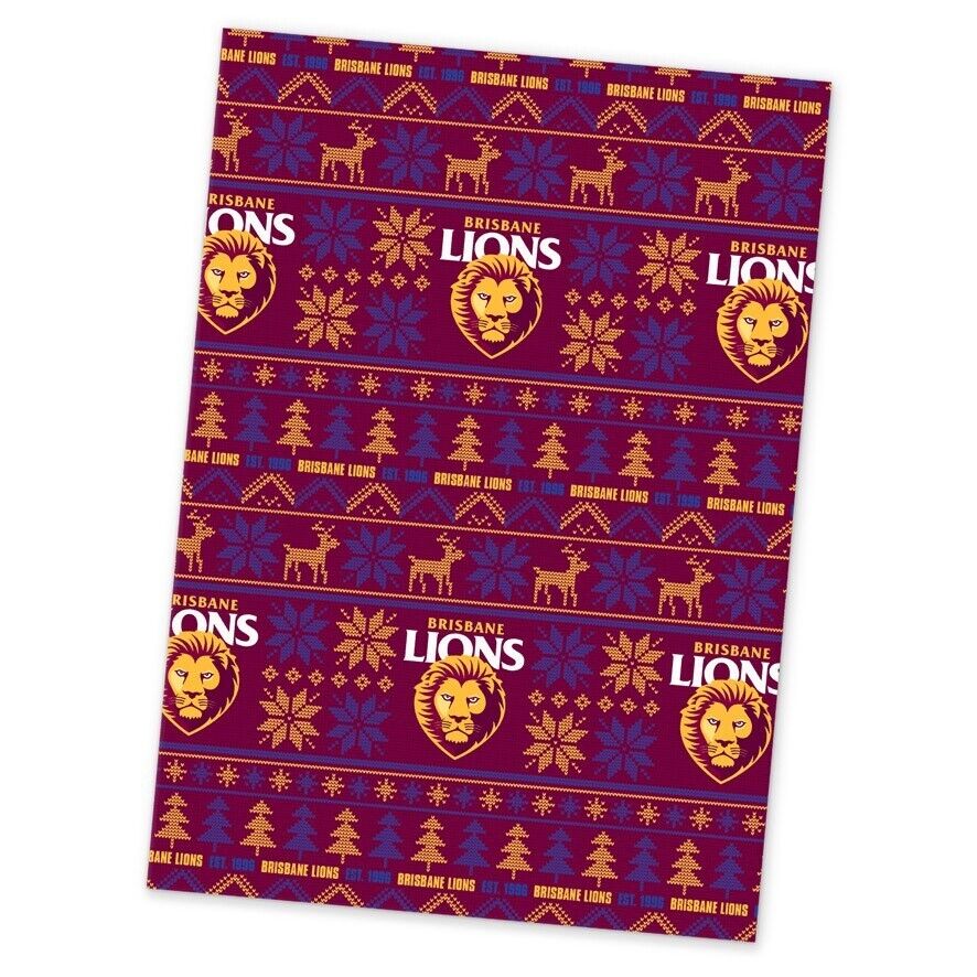 AFL Christmas Wrapping Paper - Brisbane Lions - XMAS - 49cm X 69cm