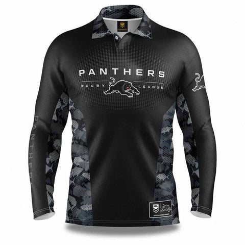 NRL Long Sleeve Reef Runner Fishing Polo Tee Shirt - Penrith Panthers - Adult