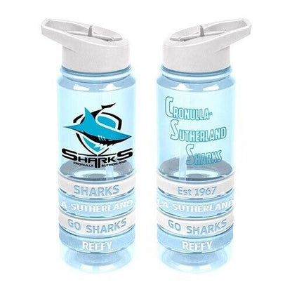 NRL Tritan Drink Water Bottle 650ml - Cronulla Sharks - 4 Rubber Wrist Bands