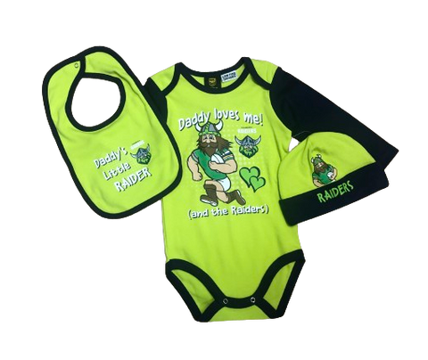 NRL 3 Pack 'Daddy Loves Me' Set - Canberra Raiders - Baby Suit Beanie Bib