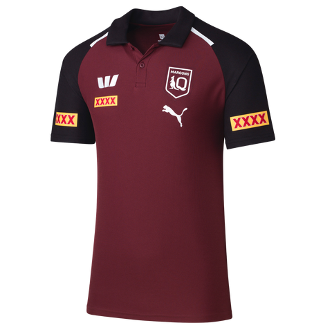 NRL 2024 Team Polo - Queensland Maroons - Burgundy - Mens - Adult - QLD - Shirt