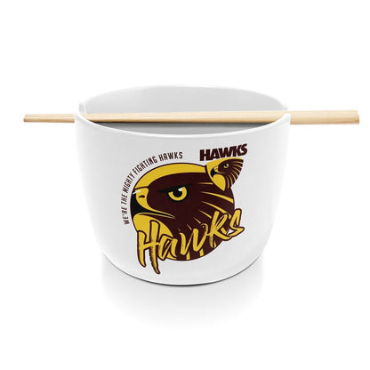 AFL Noodle Bowl with Chopsticks - Hawthorn Hawks - Ceramic - 490ml Capacity