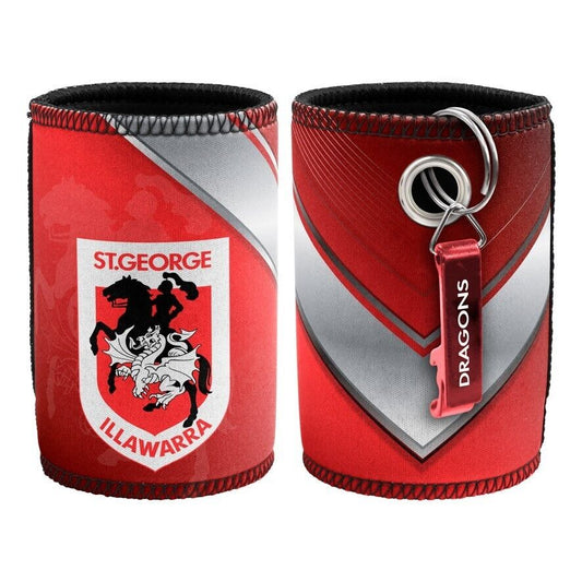 NRL Stubby Can Cooler with Bottle Opener - Illawarra Dragons - Rubber Base