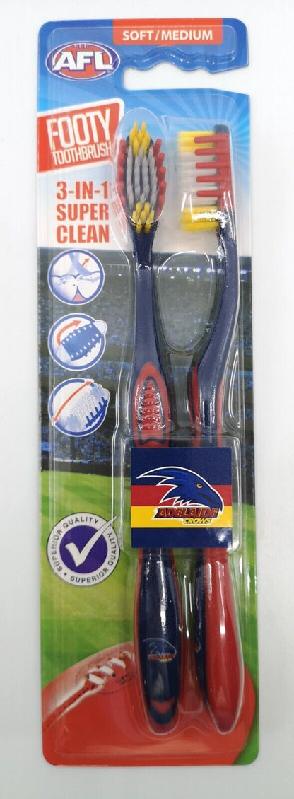 AFL Adult Toothbrush Twin Pack - Adelaide Crows - Set of Two - Soft/Medium