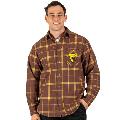 AFL 'Mustang' Flannel Polo - Hawthorn Hawks - Flanno Shirt - Flannelette