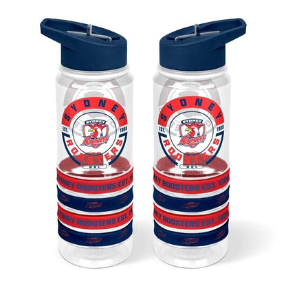 NRL Clear Tritan Drink Bottle 650ml - Sydney Roosters - 4 Wrist Bands