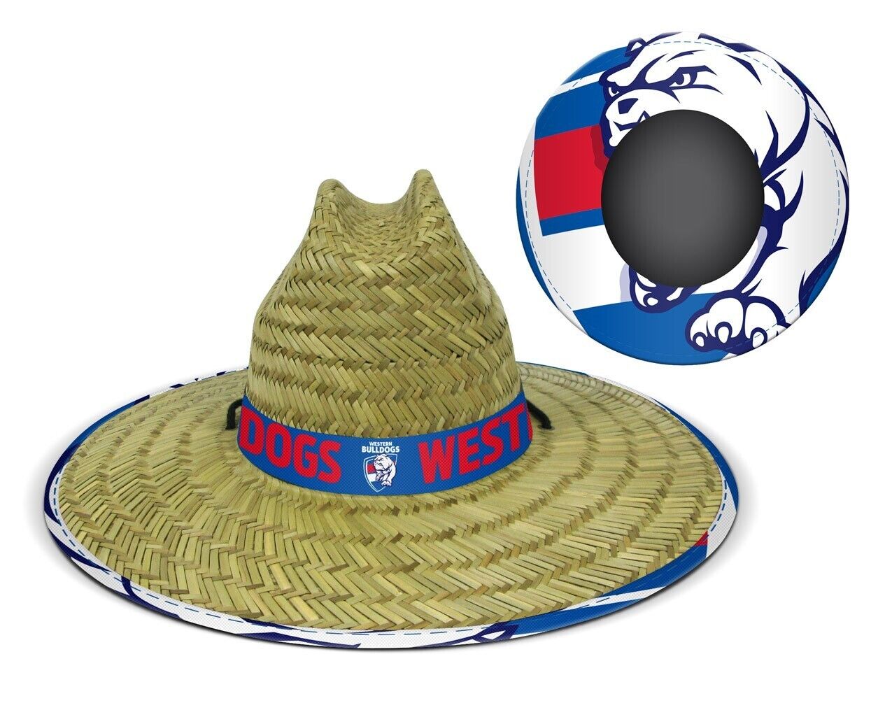 AFL Straw Hat - Western Bulldogs - Wide Brim - Adjustable Chin Strap