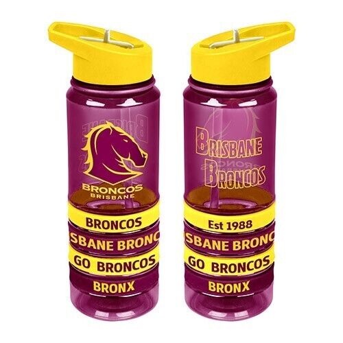 NRL Tritan Drink Water Bottle 650ml - Brisbane Broncos - 4 Rubber Wrist Bands