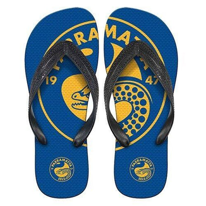 NRL Supporter Thongs - Parramatta Eels - Mens Size - Flip Flops - Shoe