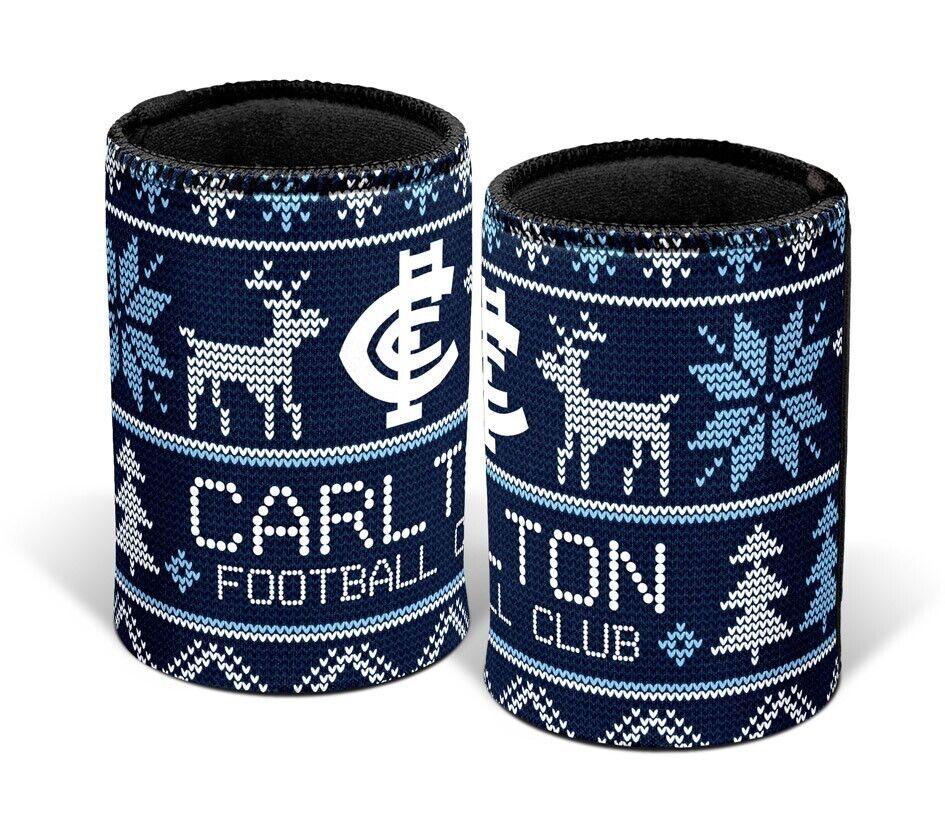 AFL Christmas Stubby Cooler - Carlton Blues - Rubber Base - XMAS