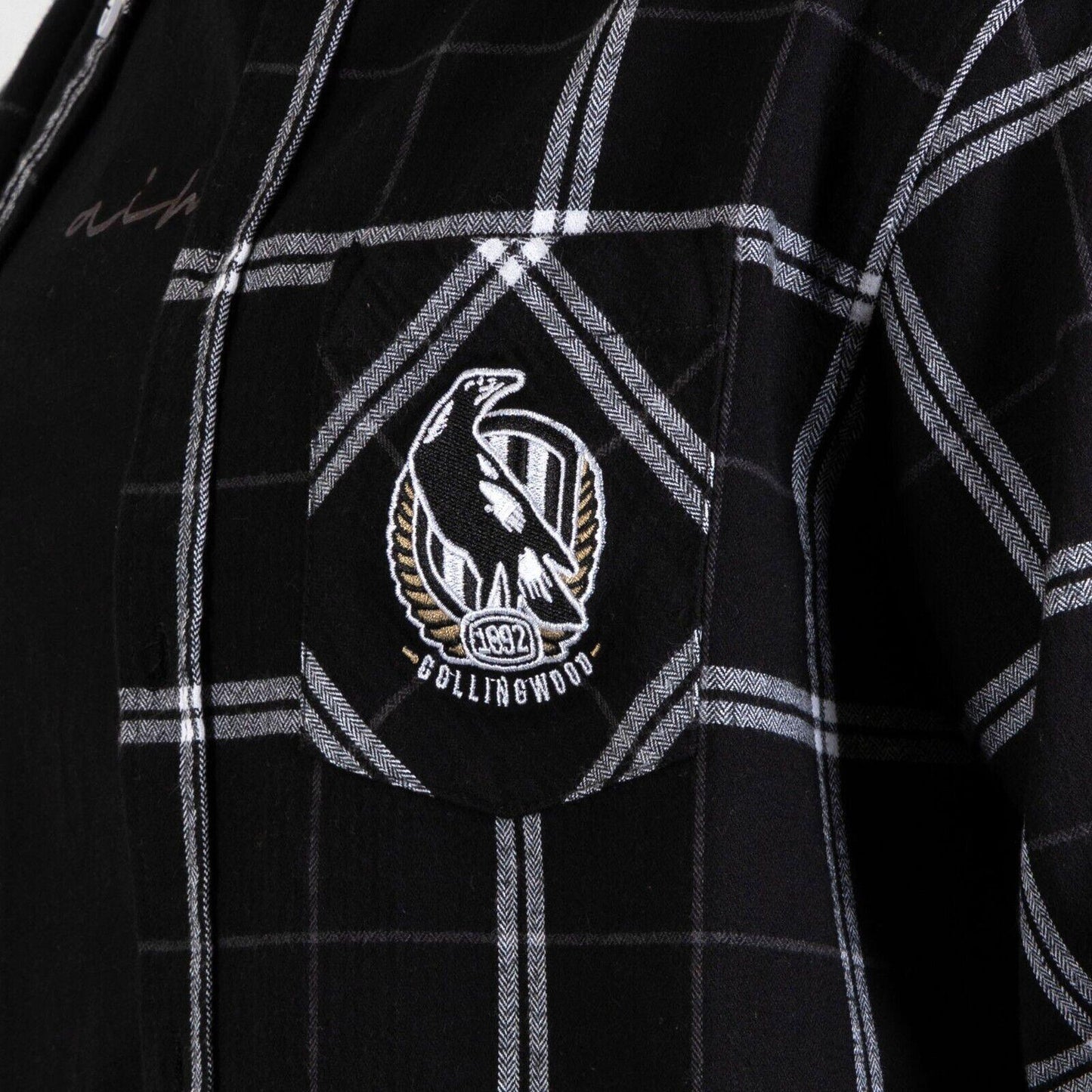 AFL 'Mustang' Flannel Polo - Collingwood Magpies - Flanno Shirt - Flannelette