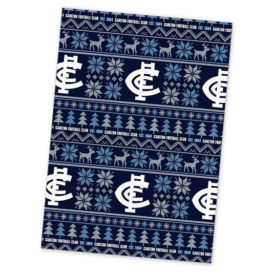 AFL Christmas Wrapping Paper - Carlton Blues - XMAS - 49cm X 69cm