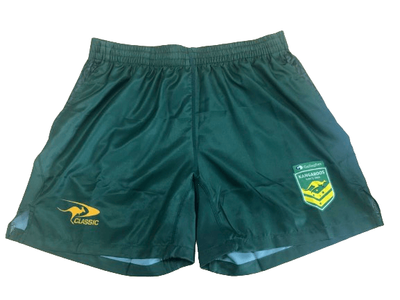 NRL 2024 Gym Shorts - Australian Kangaroos - Green - MENS - CLASSIC