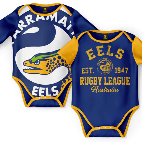 NRL 2 Piece Baby Body Suit  - Paramatta Eels - Two Pack - Short & Long Sleeve