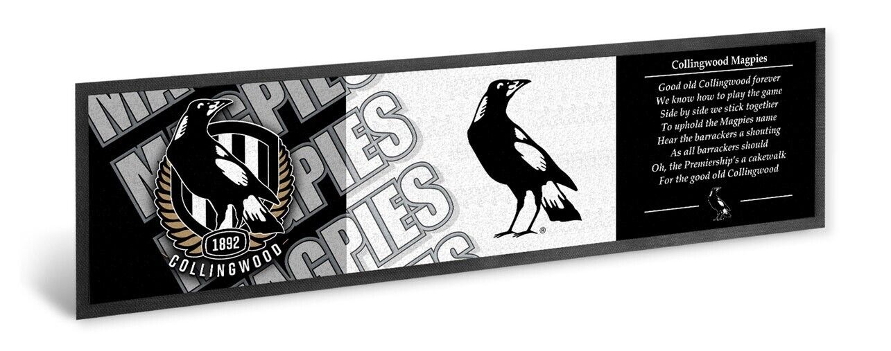 AFL Bar Runner - Collingwood Magpies - Bar Mat - Team Song - 25cm x 90cm