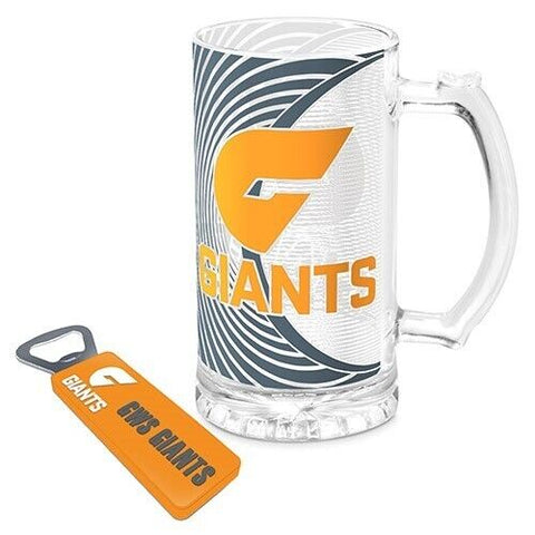AFL Stein And Opener Set - GWS Giants - Drink Cup Mug - Retail Boxed