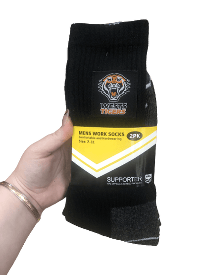 NRL Work Socks - NEW LOGO - West Tigers - Two Pack