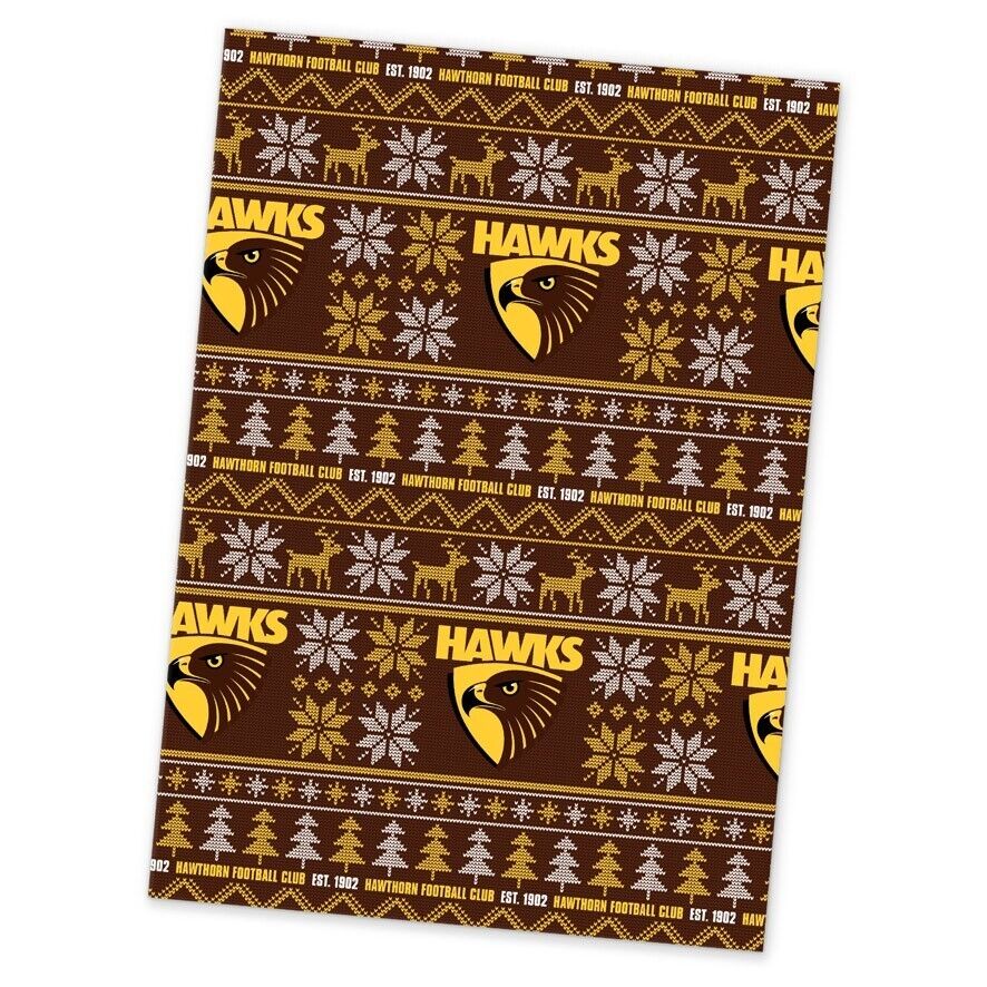 AFL Christmas Wrapping Paper - Hawthorn Hawks - XMAS - 49cm X 69cm