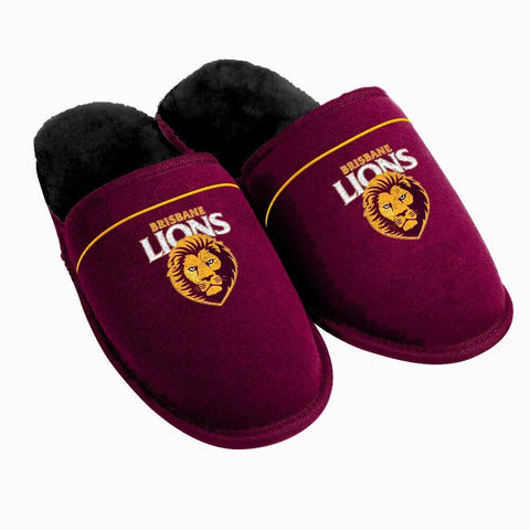 AFL Supporter Slippers - Brisbane Lions - Mens Size - Fluffy Winter Shoes