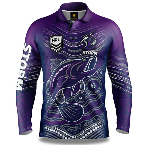 NRL Indigenous Fishing Polo Tee Shirt - Melbourne Storm - Adult