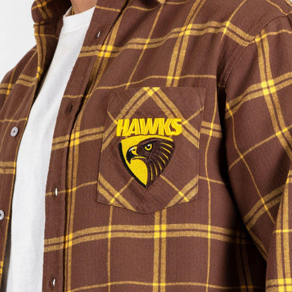 AFL 'Mustang' Flannel Polo - Hawthorn Hawks - Flanno Shirt - Flannelette