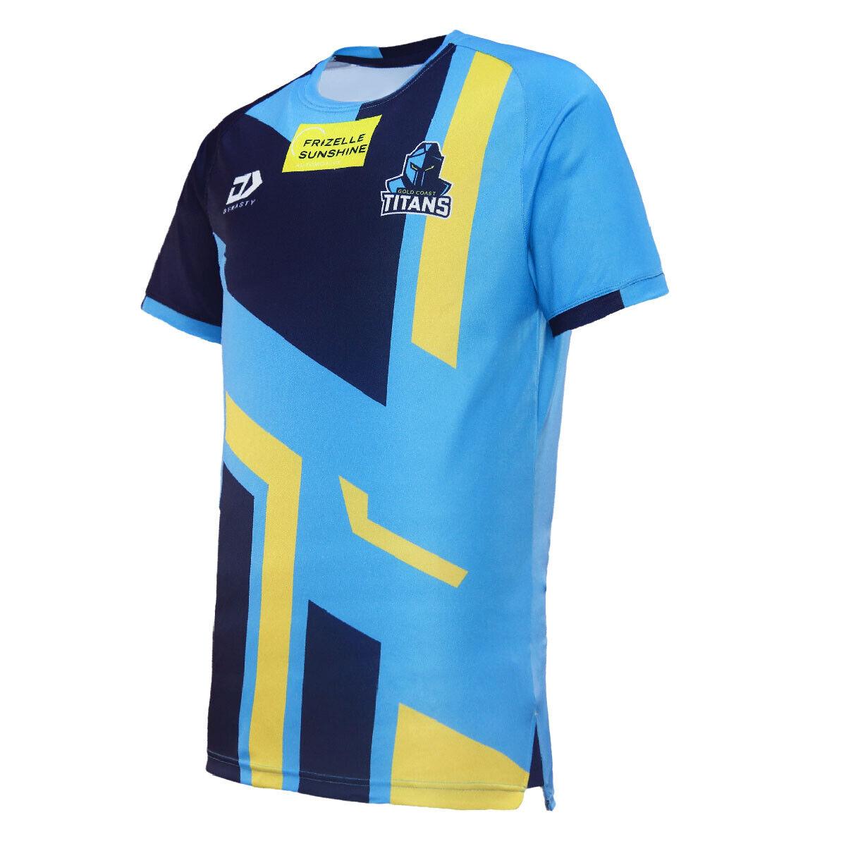 NRL 2024 Captains Run Tee - Gold Coast Titans - Cyan - Adult - Mens