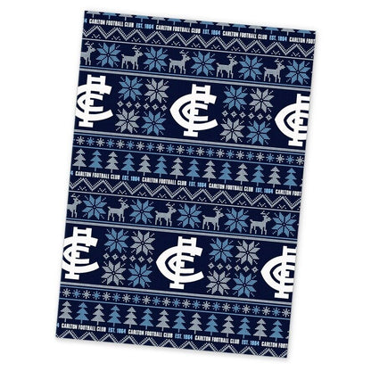 AFL Christmas Wrapping Paper - Carlton Blues - XMAS - 49cm X 69cm