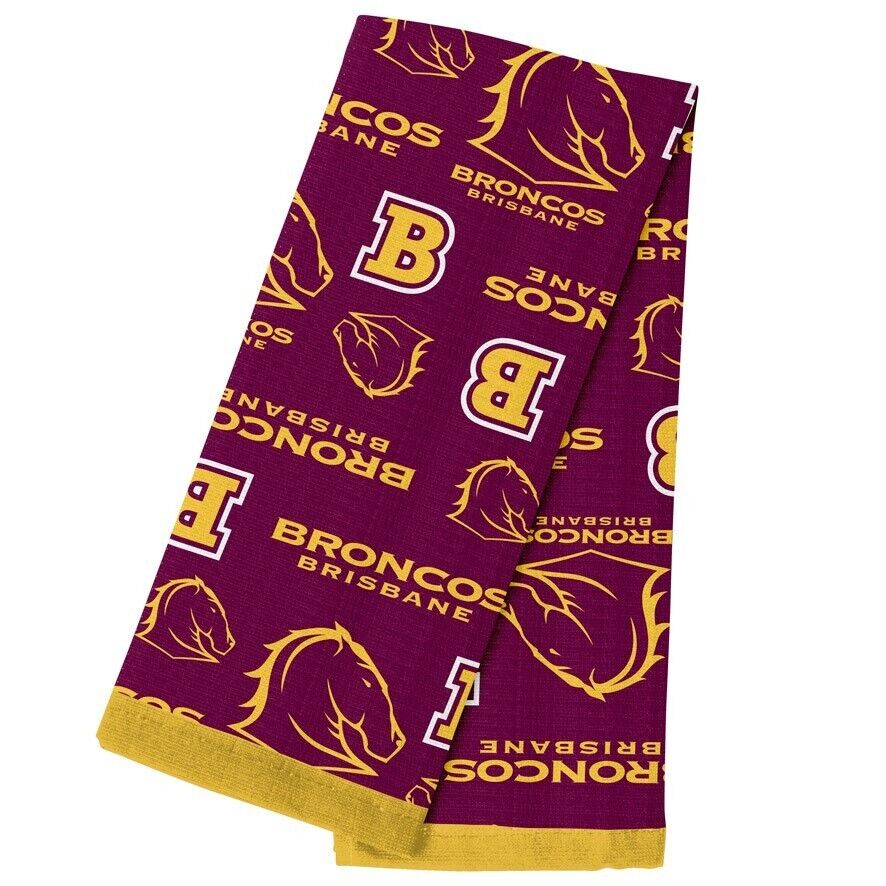 NRL Team Supporter Cotton Tea Towel - Brisbane Broncos - 40cm x 60cm