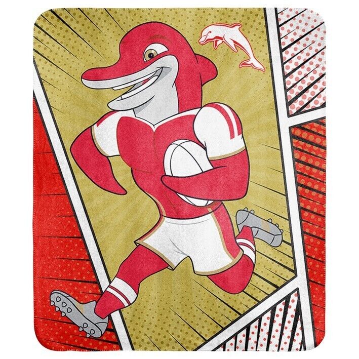 NRL Coral Mascot Blanket - Dolphins - 150x130cm - Rugby League