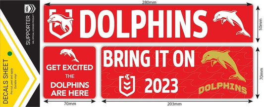 NRL Car Window Decal Set - 3 Stickers - Dolphins - 280mm