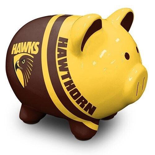 AFL Ceramic Piggy Bank Money Box - Hawthorn Hawks - 14x12x11cm