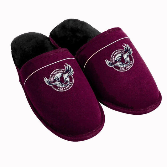 NRL Supporter Slippers - Manly Sea Eagles - Mens Size - Fluffy Winter Shoes