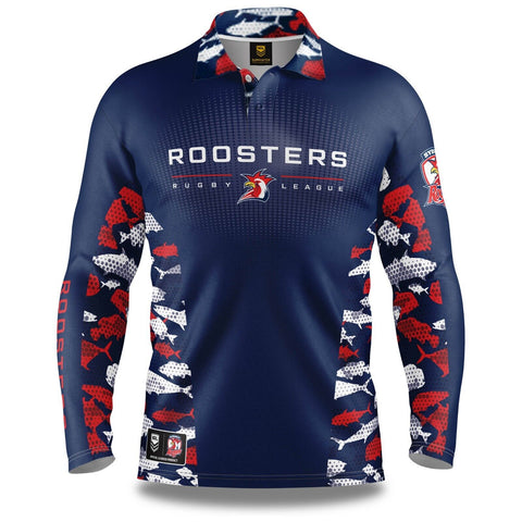 NRL Long Sleeve Reef Runner Fishing Polo Tee Shirt - Sydney Roosters - Adult