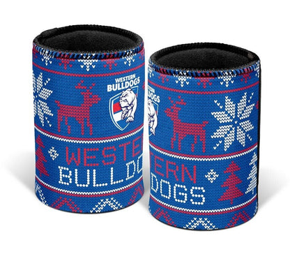 AFL Christmas Stubby Cooler - Western Bulldogs - Rubber Base - XMAS