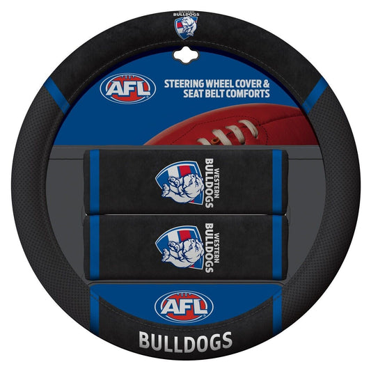 AFL Steering Wheel Cover - Seat Belt Covers - Western Bulldogs - Universal Fit