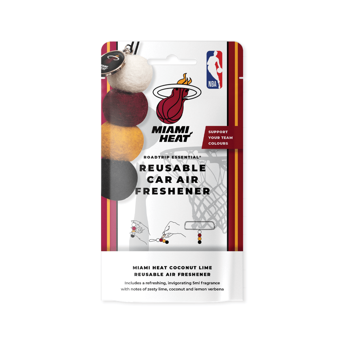 NBA Smelly Balls Set - Miami Heat - Re-useable Car Air Freshener
