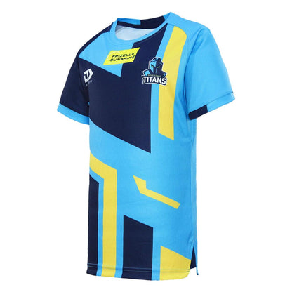 NRL 2024 Captains Run Tee - Gold Coast Titans - Cyan - Youth - Kids
