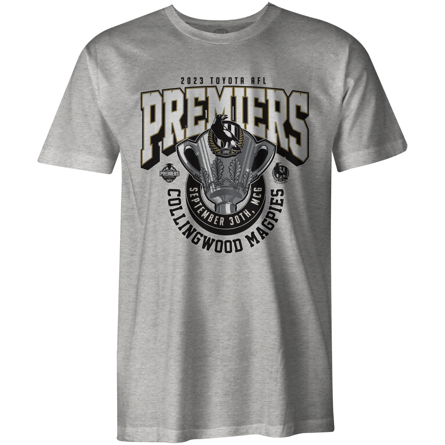 AFL 2023 PREMIERS TEE- GREY - COLLINGWOOD MAGPIES