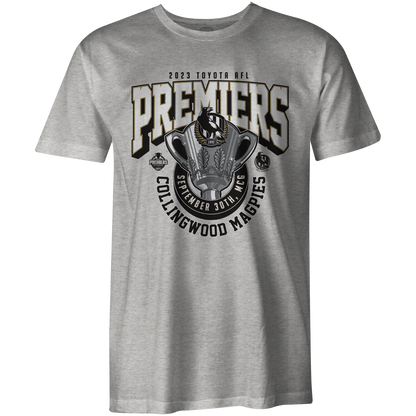 AFL 2023 PREMIERS TEE- GREY - COLLINGWOOD MAGPIES