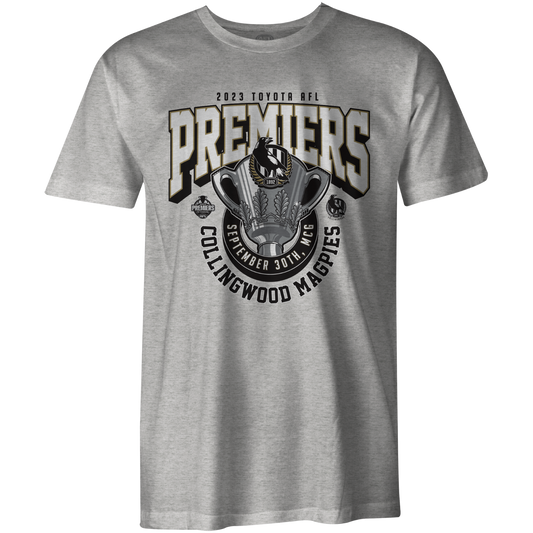 AFL 2023 PREMIERS TEE- GREY - COLLINGWOOD MAGPIES