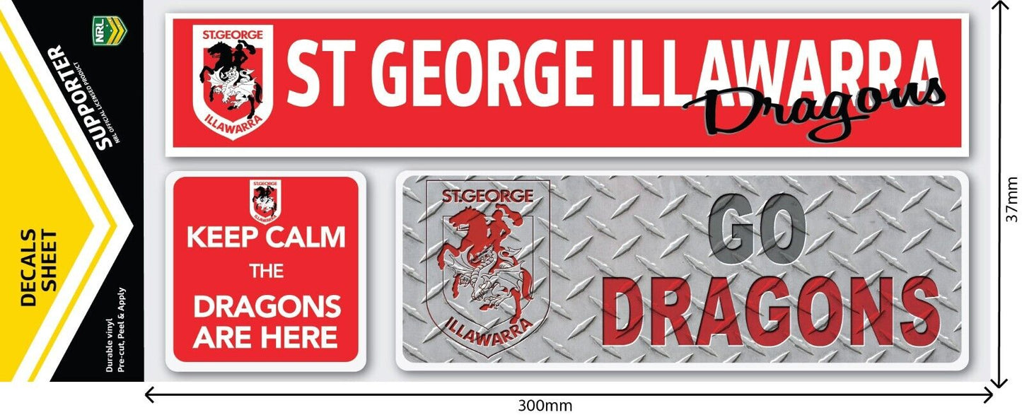 NRL Car Window Decal Set - 3 Stickers - St George Illawarra Dragons - 280mm