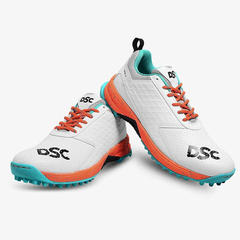 DSC Jaffa 22 Cricket Shoes - White/Orange - Rubber Sole - Adult & Kids