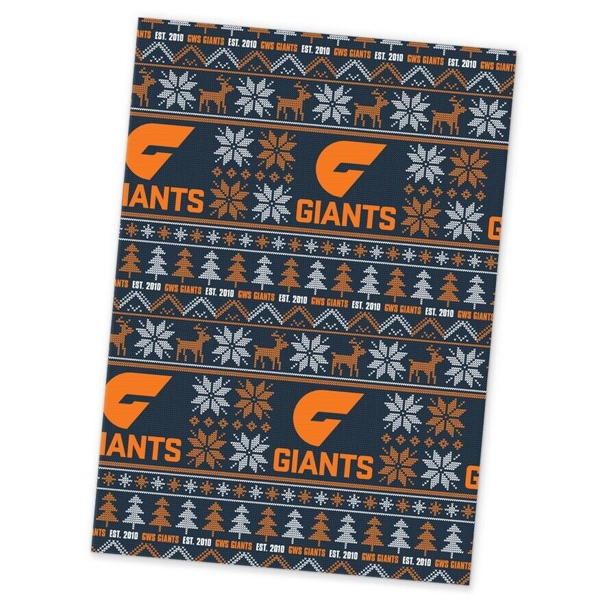 AFL Christmas Wrapping Paper - GWS Giants  - XMAS - 49cm X 69cm